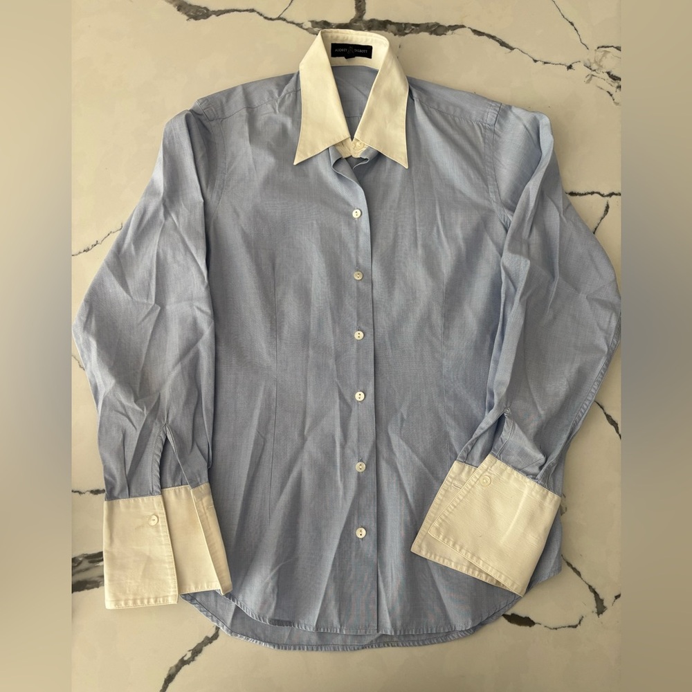 Women’s Blue and White Dress Shirt